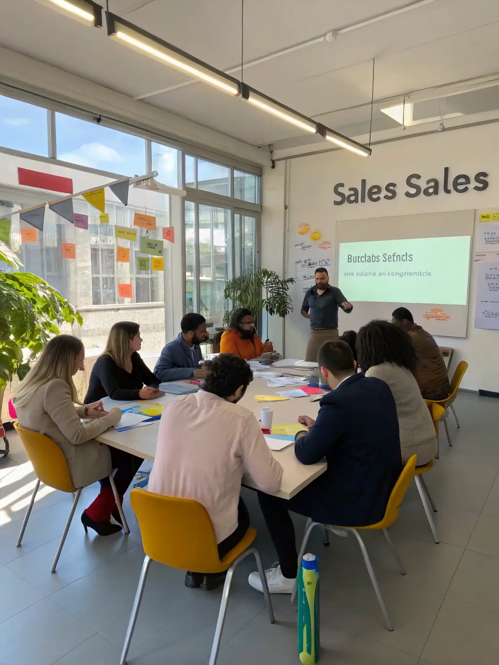 A dynamic image showcasing sales professionals engaged in a role-playing exercise during a sales techniques workshop, highlighting interactive learning.