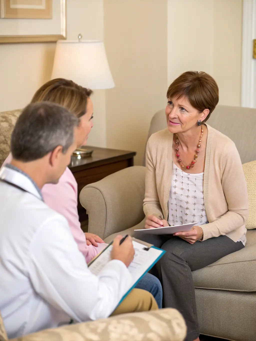 A person mediating a discussion between two colleagues, showcasing active listening and problem-solving skills in a workplace environment.